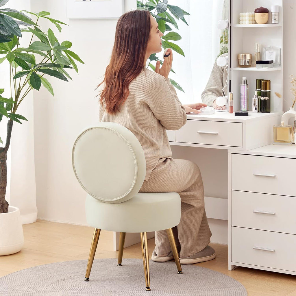 Armless Vanity Chair for Makeup Room, Velvet Vanity Stool with Back, Living Room Chair with Solid Metal Legs for Bedroom, Study Room, Vanity(Khaki)
