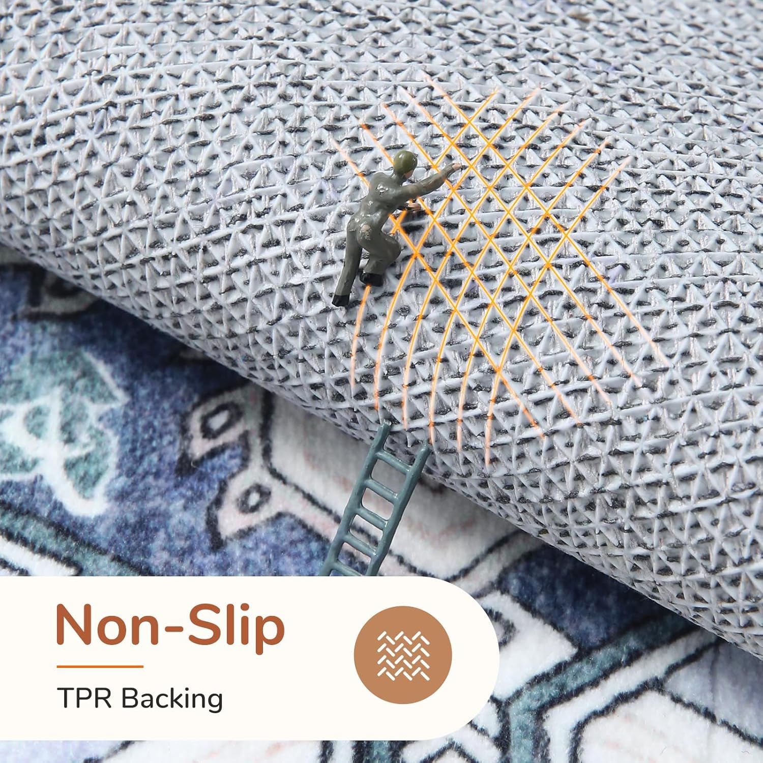 Soft Area Rugs 5x7, 5x7 Washable Rug with Non Slip Backing, 5 x 7 Faux Cashmere Low-Pile Carpet, Navy Blue & Gold