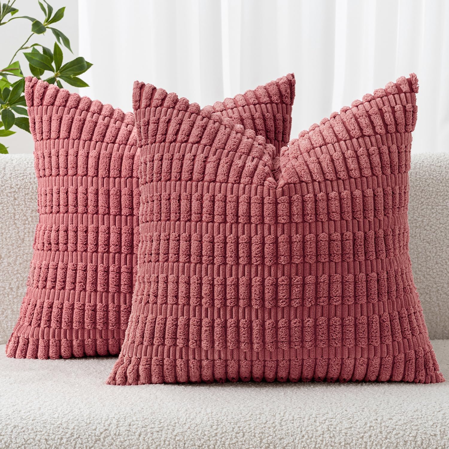 MIULEE Pack of 2 Corduroy Decorative Throw Pillow Covers 18x18 Inch Soft Boho Striped Pillow Covers Modern Farmhouse Home Decor for Sofa Living Room Couch Bed Cream White
