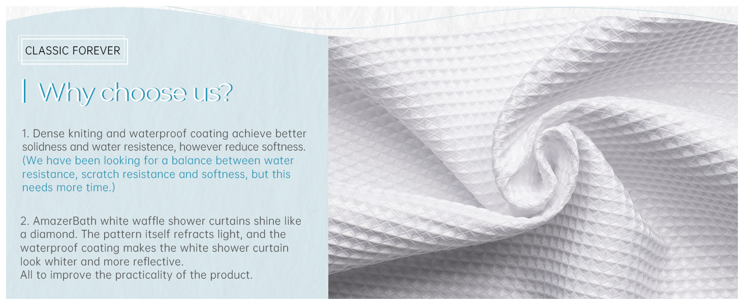 White Shower Curtain Fabric, Waffle Shower Curtains for Bathroom, Cloth Shower Curtain Heavy Duty, Thick Bathroom Shower Curtains Hotel Quality, Premium Polyester, 72x72 Inches