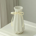 Ceramic Vase with Ribbon, 7.9" H, Artistic Design Flower Vase Geometrical Style for Modern Home Decoration