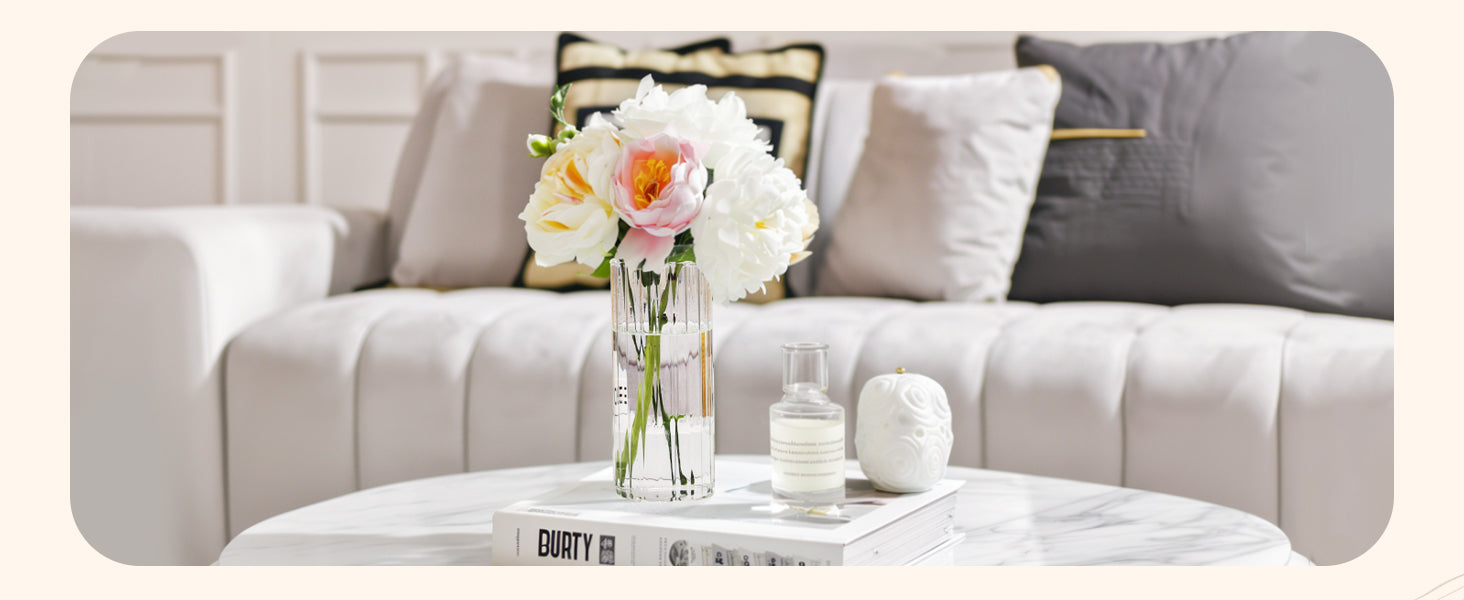 Glass Cylinder Vases, Bud Vase for Centerpieces, 8 Inch Tall Ribbed Vase Hurricane Floating Candle Holder, Decorative Flower Vases for Wedding Reception, Home Decor, Housewarming Gift (Clear)