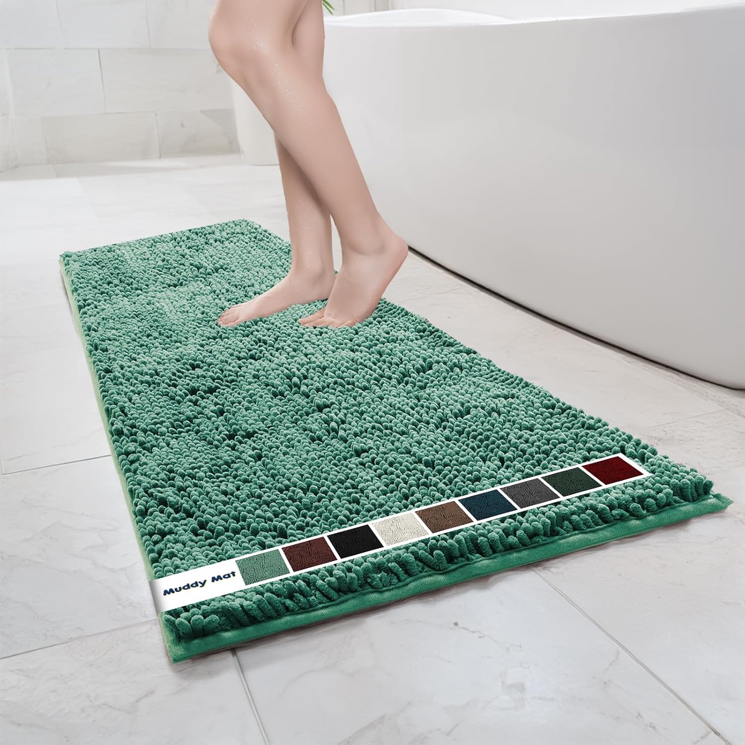 Chenille Bathroom Rugs Quick Dry Microfiber Mats Non Slip Washable, Extra Thick, Soft and Highly Absorbent Bath Mats for Bathroom, Kitchen, and Shower Floor - Grey 36"x60"