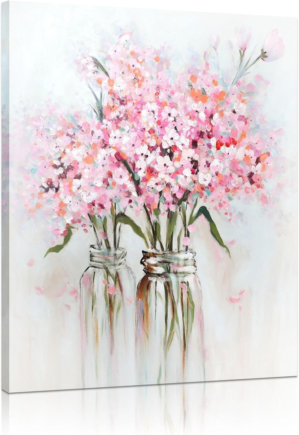 Pink Flowers Canvas Wall Art: Abstract Bouquet in Vase Artwork Prints for Teen Girl Bedroom Pink Floral Picture Poster Bathroom Decor 12" x 15"